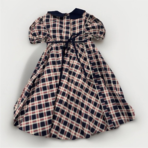 Plaid Navy and Red Little Girl Formal Dress - Picture 6 of 10